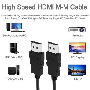 MECCLIEN HDMI Cable 1.5 m 4K Ultra High Speed HD HDMI Male to Male Cable All HDMI supported Devices (Compatible with Laptop, Computer, Projector, TV, STB, PS3, Black, One Cable)